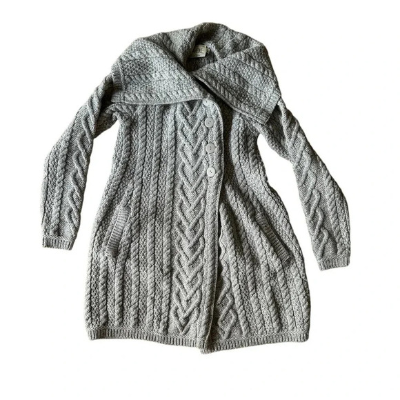 Saol Ireland Merino Wool Tunic Sweater Cardigan XS Gray with Pockets - Picture 2 of 8